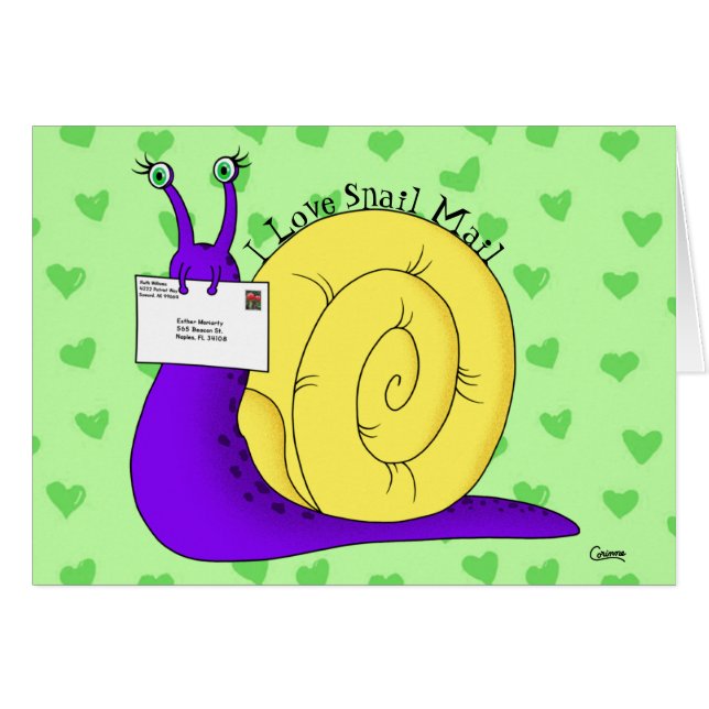 I Love Snail Mail (Vert) - Carte d'art de 5 po x 7 (Devant horizontal)