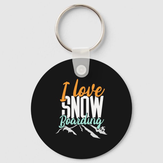 I Love Snow Boarding Keychain (Front)