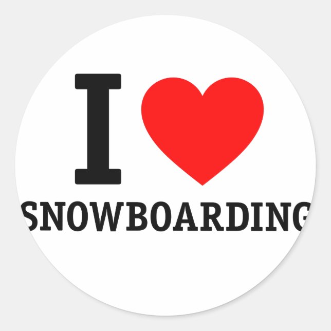 I Love Snowboarding Classic Round Sticker (Front)