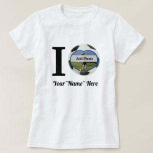 I Love Soccer Add name , Heart photo  Frame T-Shirt