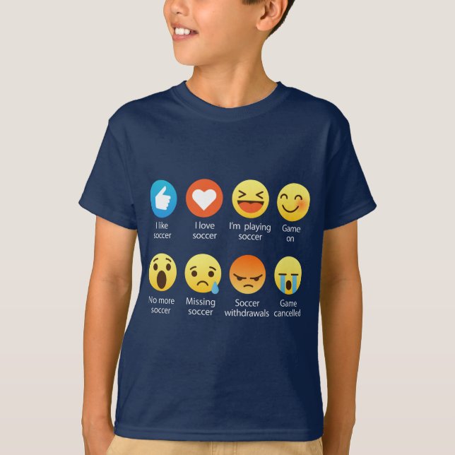 I Love Soccer Emoticon (emoji) Funny Sayings T-Shirt (Front)