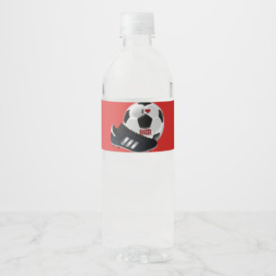 I Love Soccer, soccer ball and shoe Water Bottle Label