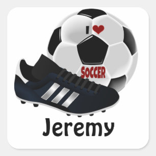 I Love Soccer Template, Personalize, Square Sticker