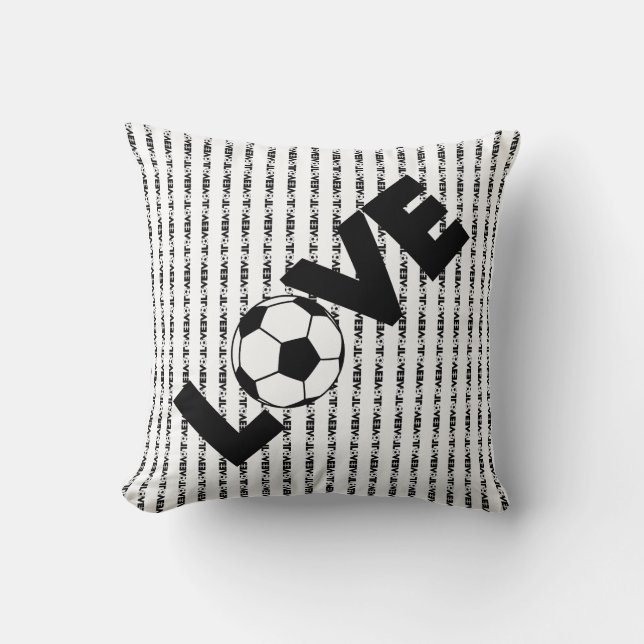 I love Soccer with Black Text  Throw Pillow (Front)