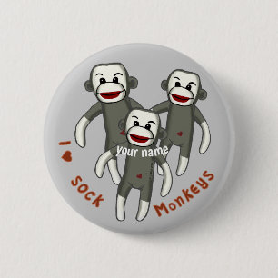 I Love Sock Monkeys  2 Inch Round Button
