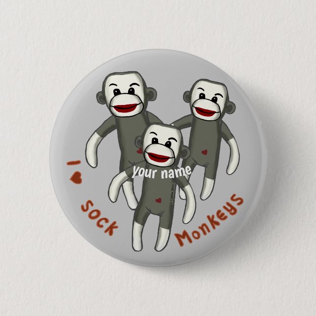 I Love Sock Monkeys  2 Inch Round Button (Front)