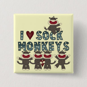 I Love Sock Monkeys Tshirts and Gifts 2 Inch Square Button