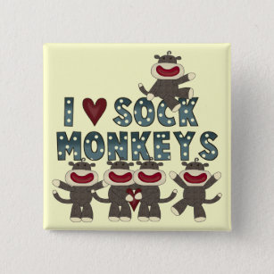 I Love Sock Monkeys Tshirts and Gifts 2 Inch Square Button