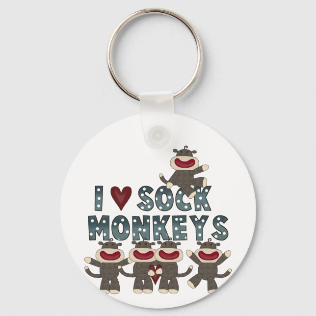 I Love Sock Monkeys Tshirts and Gifts Keychain (Front)