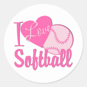 I Love Softball Pink Classic Round Sticker