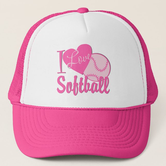 I Love Softball Pink Trucker Hat (Front)