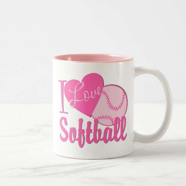 I Love Softball Pink Two-Tone Coffee Mug (Right)
