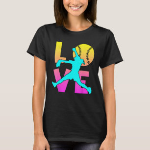 I Love Softball-Shirt Teen Girl Women Mom Cute Pit T-Shirt