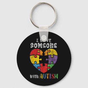 I Love Someone With Autism Awareness Heart Men Wom Keychain