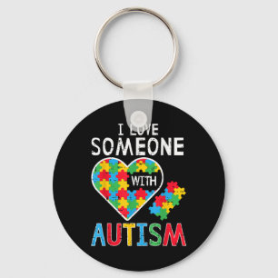 I Love Someone With Autism Awareness Heart Men Wom Keychain