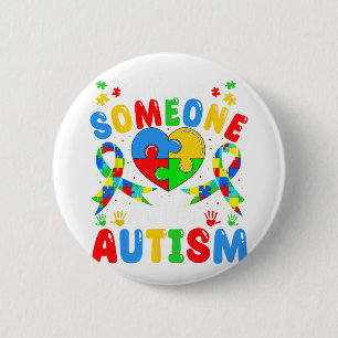 I Love Someone With Autism Awareness Heart Puzzle 2 Inch Round Button