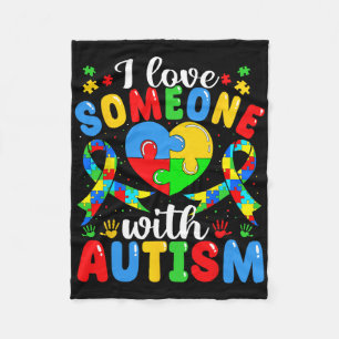 I Love Someone With Autism Awareness Heart Puzzle Fleece Blanket