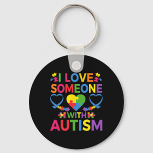 I Love Someone With Autism Awareness Puzzle Pieces Keychain