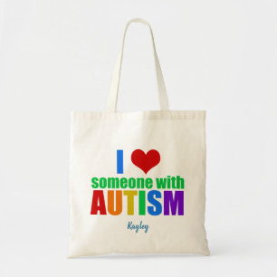 I Love Someone With Autism Cute Custom Rainbow Tote Bag