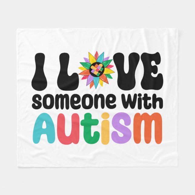 I Love Someone With Autism Fleece Blanket (Front (Horizontal))