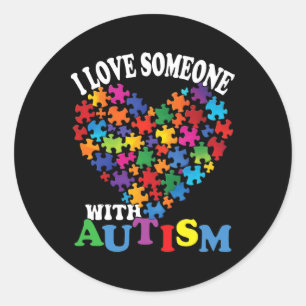 I Love Someone With Autism Heart Puzzle  Classic Round Sticker