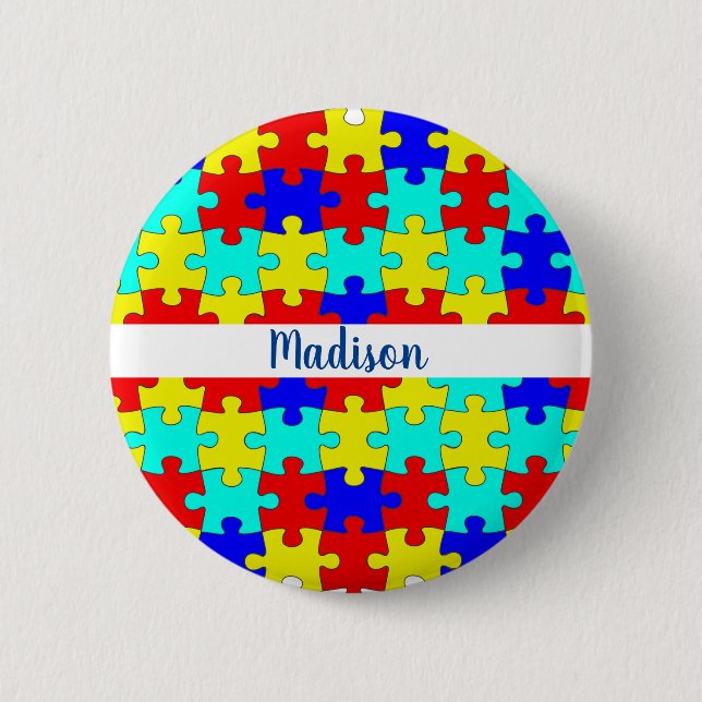 I Love Someone With Autism Personalized Name 2 Inch Round Button (Front)
