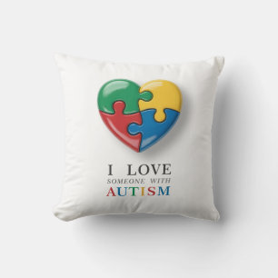 I Love Someone with Autism - Puzzle Heart Symbol Throw Pillow