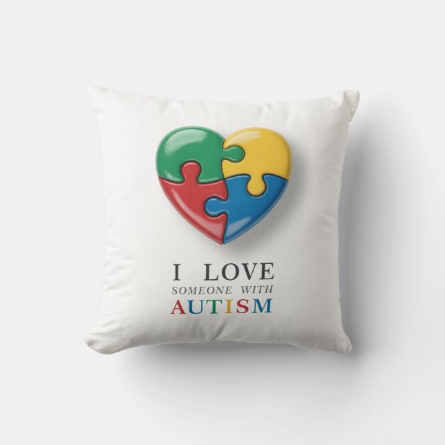 I Love Someone with Autism - Puzzle Heart Symbol Throw Pillow (Front)