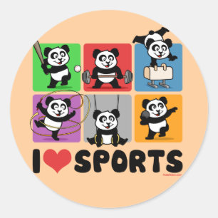 I Love Sports Pandas Classic Round Sticker
