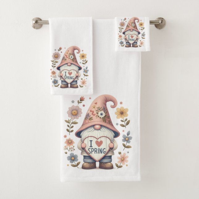 I Love Spring Gnome Bath Towel Set (Insitu)