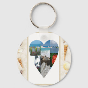 I love St. Maarten Shells Heart -.Celeste Sheffey Keychain