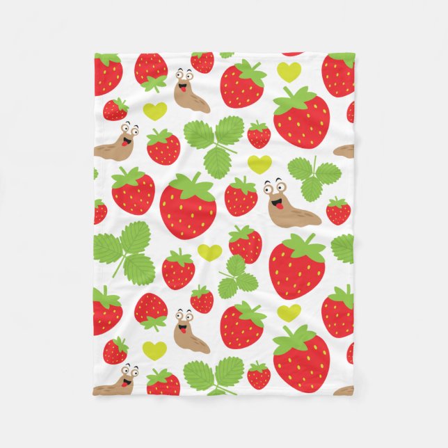 I Love Strawberries Seamless Pattern Fleece Blanket (Front)