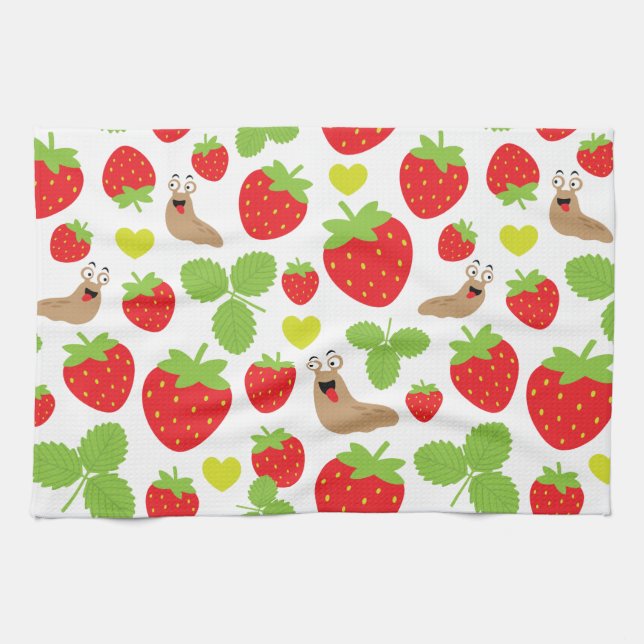 I Love Strawberries Seamless Pattern Kitchen Towel (Horizontal)