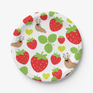 I Love Strawberries Seamless Pattern Paper Plate