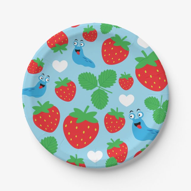 I Love Strawberries Seamless Pattern Paper Plate (Front)