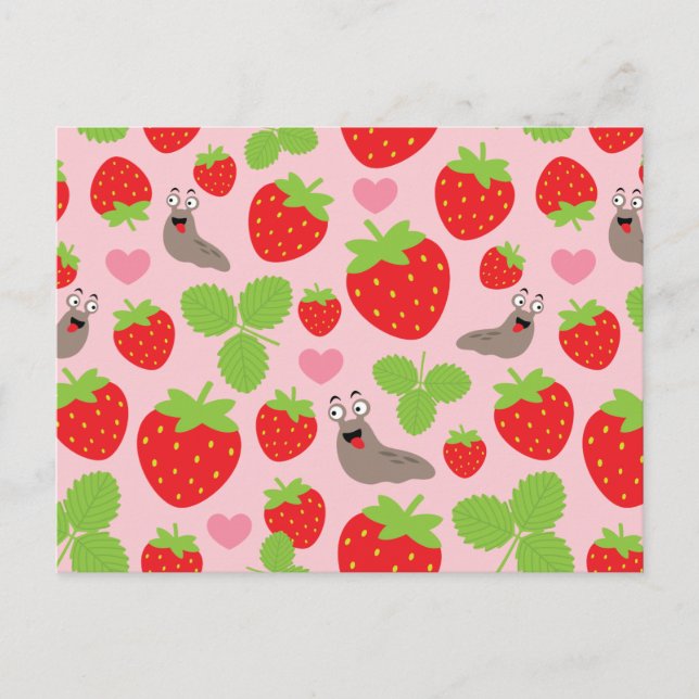 I Love Strawberries Seamless Pattern Postcard (Front)
