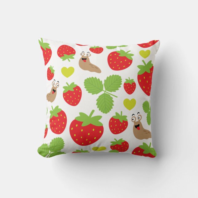 I Love Strawberries Seamless Pattern Throw Pillow (Front)