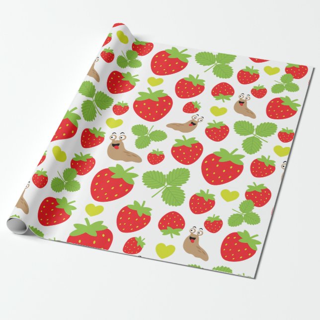 I Love Strawberries Seamless Pattern Wrapping Paper (Unrolled)