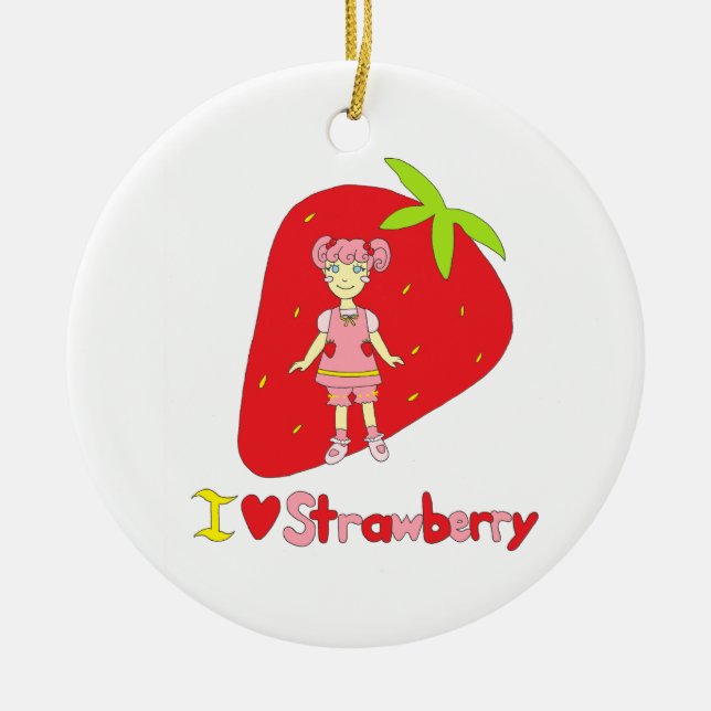 I Love Strawberry Ceramic Ornament (Front)