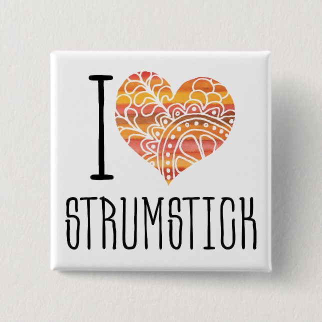 I Love Strumstick Orange Mandala Heart 2 Inch Square Button (Front)