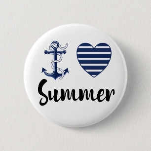 I Love Summer, Anchor And Heart 2 Inch Round Button