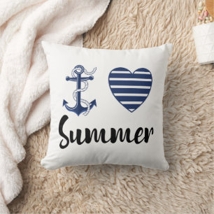I Love Summer, Anchor And Heart Throw Pillow