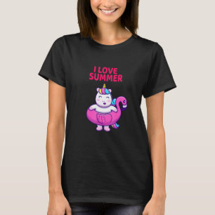 I Love Summer Funny Rainbow Unicorn Cute Pink Vibe T-Shirt