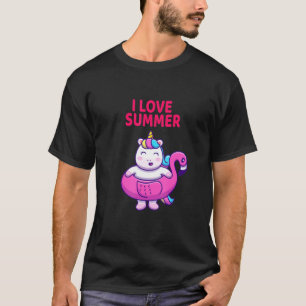 I Love Summer Funny Rainbow Unicorn Cute Pink Vibe T-Shirt