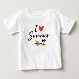 I Love Summer Hand Lettering with Sunset Beach Baby T-Shirt