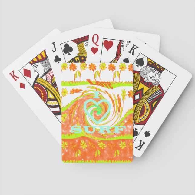 I Love Surf: Beautiful Floral with Cool Text Art  Playing Cards (Back)
