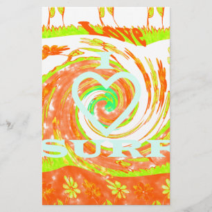 I Love Surf: Beautiful Floral with Cool Text Art Stationery