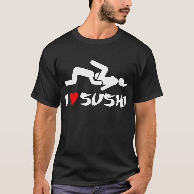 I Love Sushi Funny JDM Black Dark T Shirt (Front)
