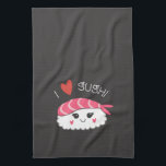 I Love Sushi Japanese Seafood Kitchen Towel<br><div class="desc">A cute dish towel with a piece of kawaii sushi and the words I love sushi up above. Made for you by Blackberry Boulevard. A nice gift for the sushi lover in your life.</div>