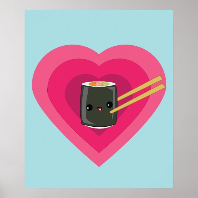 I Love Sushi Kawaii Sushi Roll affiche (Devant)